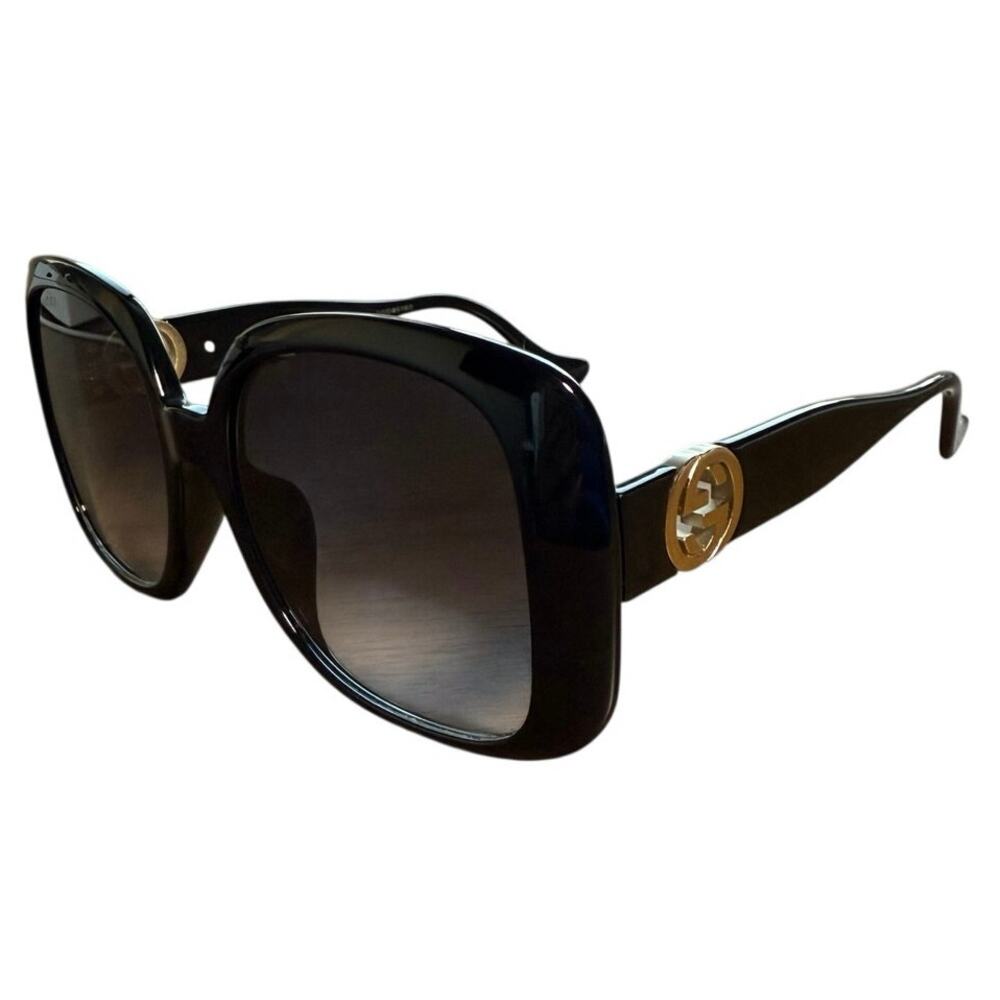 Gucci GG1029SA Oversized Black Gold Sunglasses Square Frame